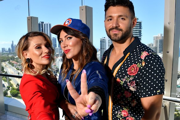 Eurovision aspirants Tania Doko, Ella Hooper and Alfie Arcuri.