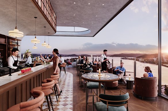 Impressão artística… Voco Gosford contará com o bar mais alto da Costa Central.