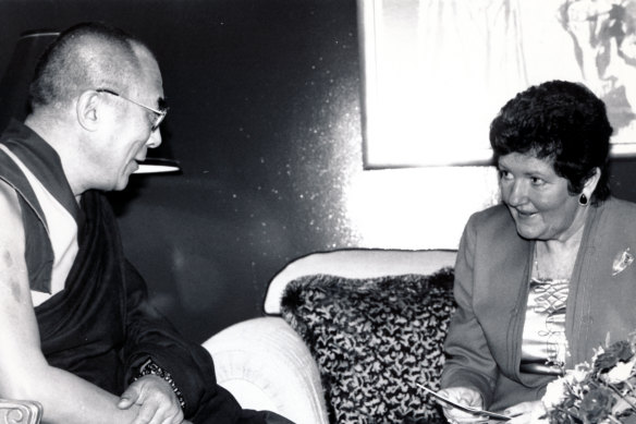 Then Victorian premier Joan Kirner  meets the Dalai Lama in 1992.