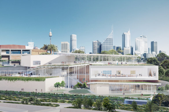 An artist’s impression of Sydney Modern, as it would be seen from Woolloomooloo.