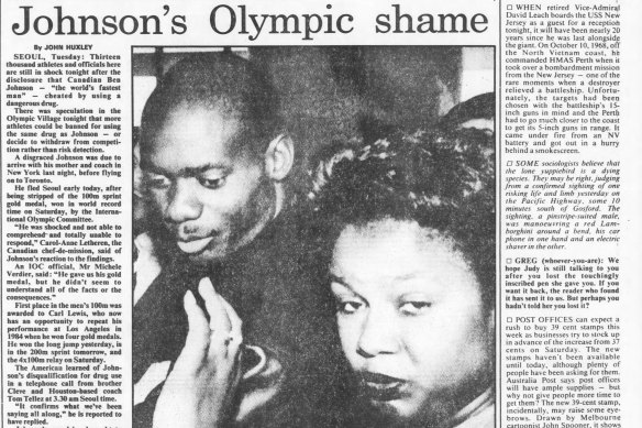 The Sydney Morning Herald reported on "Johnson's Olympic shame" on September 28, 1988.