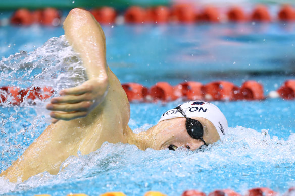 Mack Horton competes in the men’s 400m freestyle heat, in which he finished second to Jack McLoughlin.