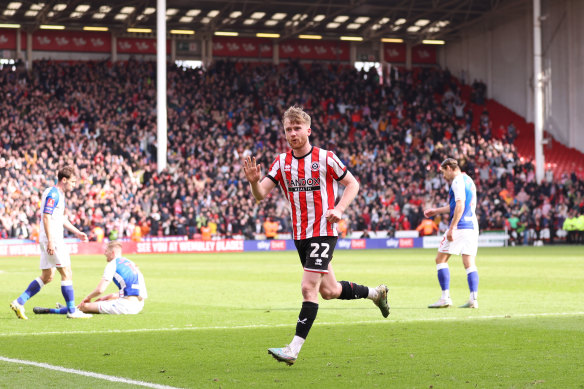 Sheffield United’s Tommy Doyle after scoring the winner against Blackburn Rovers in their FA Cup quarter-final.