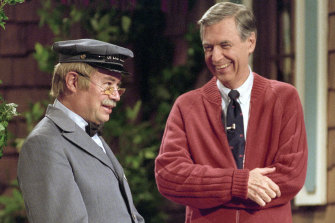 David Newell, left, as Speedy Delivery's Mr McFeely with Fred Rogers in a scene from <i>Won't You Be You Be My Neighbor?</i>
