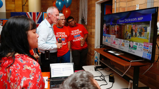 Queensland One Nation Leader Steve Dickson watches the results.