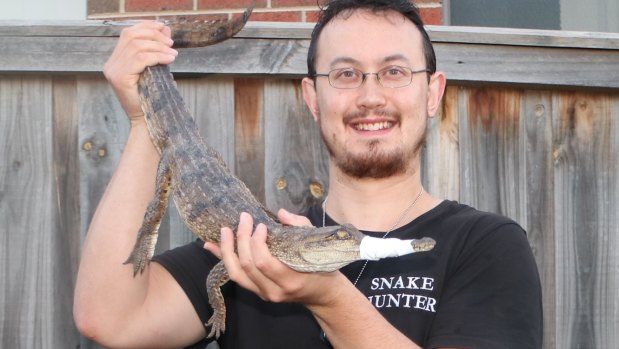 Snake hunter Mark Pelley captured a freshwater crocodile in Heidelberg in Melbourne on Christmas Day, 2017.