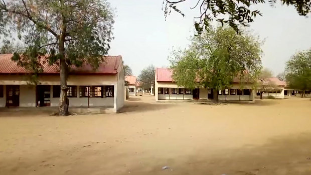 This image taken from video shows the exterior of Government Girls Science and Tech College in Dapchi, Yobe State, Nigeria, raided by Boko Haram militants  on  February  22.