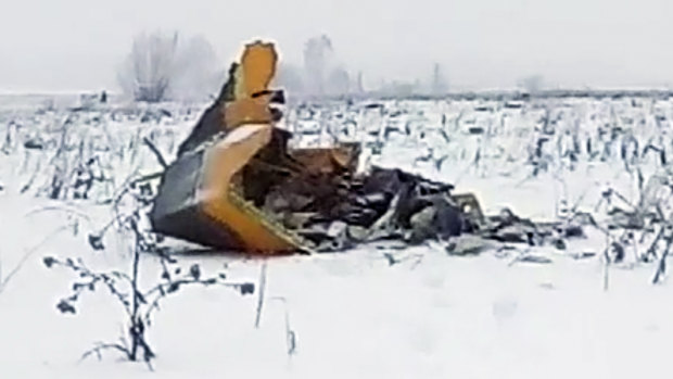 The wreckage of the Saratov Airlines plane near the village of Stepanovskoye, about 40 kilometres from Moscow.