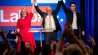 Australia’s new Prime Minister, Anthony Albanese, with his son, Nathan, and girlfriend, Jodie Haydon.