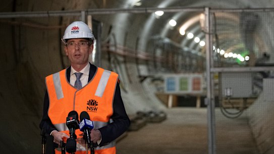 NSW Premier Dominic Perrottet at the Barangaroo Metro dive site on Friday.
