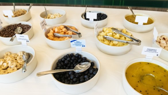 Fresh fruit toppings, particularly berries, are the healthiest choice.