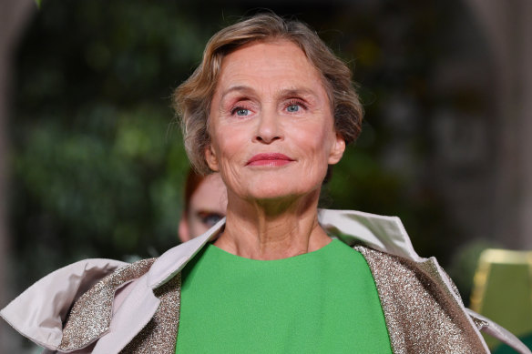 Supermodel Lauren Hutton on the Valentino runway in Paris, 2019.