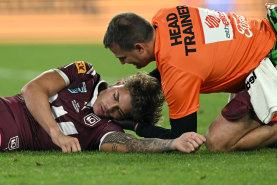 Reece Walsh failed a head injury assessment after a high tackle by Joseph Suaalii.