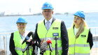 Prime Minister Scott Morrison alongside Liberal Candidate for Shortland Nel McGill and Liberal Candidate for Patterson Brooke Vitnell at the Port of Newcastle on November 8, 2021.