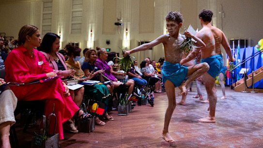 The Gamay Dancers perform at the Bayside Council’s Official Australia Day citizenship ceremony.
