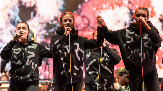 Cairns women and girls choir Marliya perform as part of Spinifex Gum at Elder Park for Adelaide Festival, March 2023