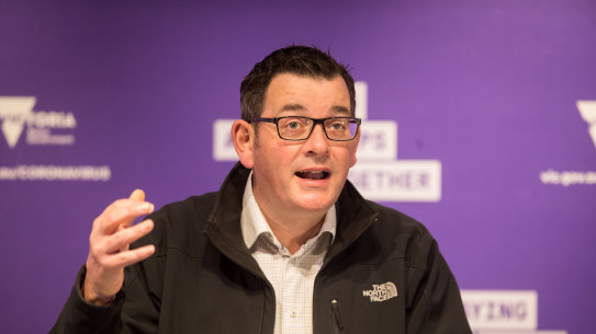 Premier Daniel Andrews addresses the media on Monday morning.