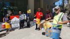 Protesters against the Scarborough project demonstrate outside Woodside’s Perth headquarters.