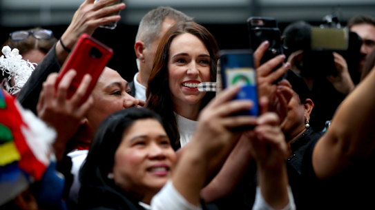 New Zealand Prime Minister Jacinda Ardern poses for photos in Auckland on Friday.