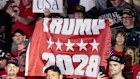 Supporters gather to hear Donald Trump at a rally in Michigan to celebrate his 100 days in office.