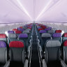 The cabin on board a Virgin Australia Boeing 737.