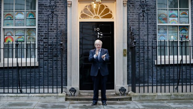 Prime Minister Boris Johnson takes part in the weekly 'Clap for Carers' outside Downing Street.