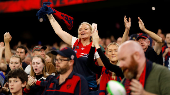 Demons fans return to the AFL for the game against the Western Bulldogs.