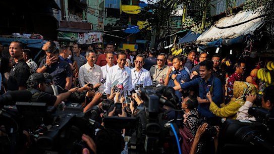 Jokowi, as he is widely known, fronts a local media pack in Jakarta.