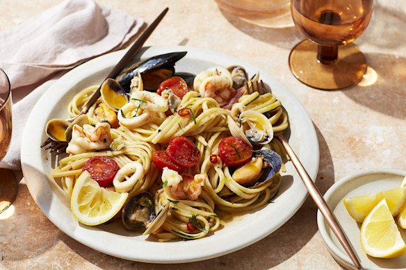 You can use marinara mix, adding extra prawns or shellfish to make it feel more luxe.