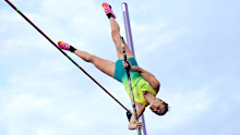 Nina Kennedy clears her first two jumps in the women’s pole vault final.