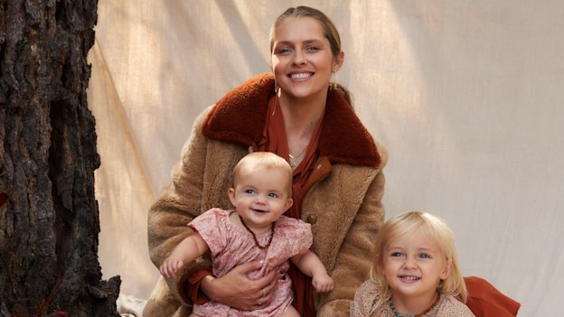 Styling by Penny McCarthy. Teresa wears R.M. Williams “Thornton” coat, “Mallala” dress and “Victoria” boots. Prairie and Poet wear Printebebe dresses. Prairie wears R.M. Williams booties.