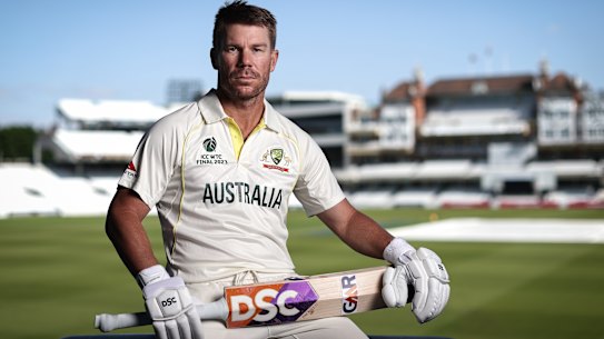 David Warner at the Oval ahead of the World Test Championship final.