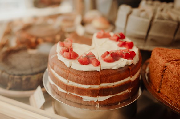 Cakes, like this strawberry shortcake, are Khanom Bakery founder Yeen Veerasenee’s specialty.