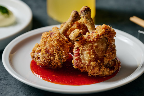 Chicken short wing, a perfect meaty lollipop, is served with chilli kosho.