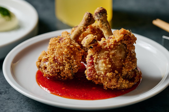 Chicken short wing, a perfect meaty lollipop, is served with chilli kosho.