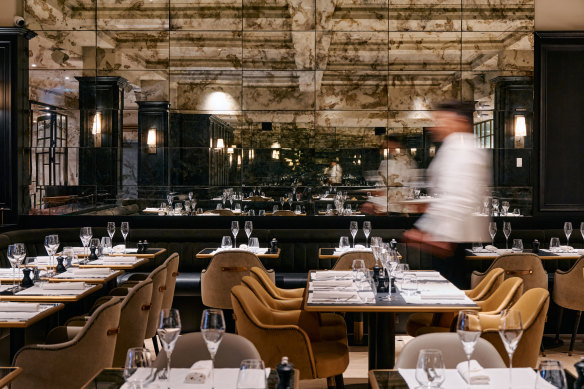 The ground-floor restaurant at Maison Batard has smoked-glass mirrors, plump velvet seats and a custom-built oyster bar.