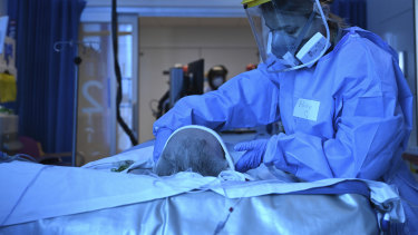 A COVID-19 patients being treated in Cambridge, England. Researchers are worried about the long-term effects of the virus.