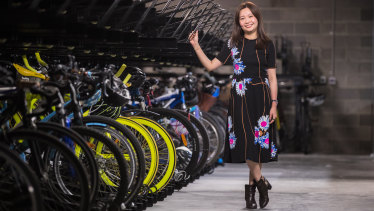 UEM Sunrise international business director Ong Chee Wei at Aurora Melbourne Central's 700-plus capacity bike locker. 