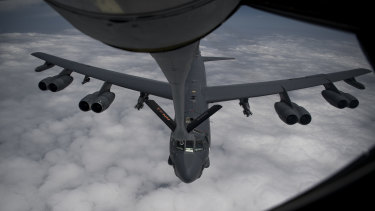 A B-52H receives fuel from a KC-135 Stratotanker an undisclosed location in Southwest Asia in 2019.