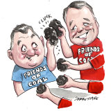 Craig Kelly and Joel Fitzgibbon have had plenty of interest in their parliamentary Friends of Coal Exports group. Illustration: John Shakespeare