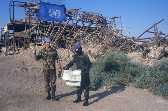 Part of the UN peacekeeping force in Khoramshahr, Iran, in 1988.