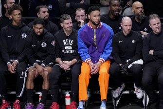 Ben Simmons on the Nets bench.