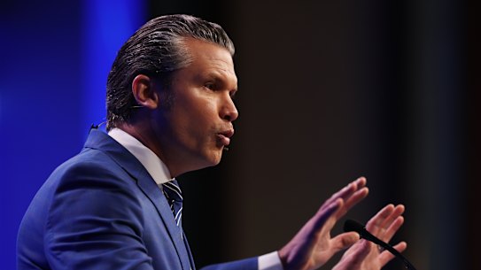 US Secretary of Defence Pete Hegseth speaking in Singapore on Saturday.