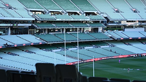 An empty MCG members reserve during the round 23 Essendon v Collingwood game.