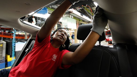 A US factory worker in Michigan. 