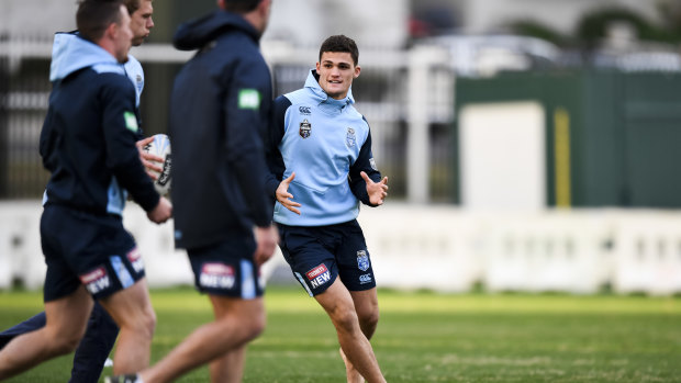 Tough period: NSW halfback Nathan Cleary trains with the Blues at Coogee on Monday.