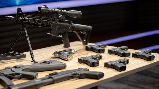 A range of illegal weapons displayed at the launch of the illicit firearms unit. 