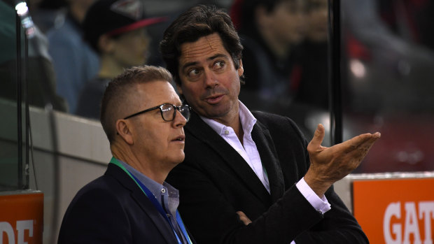 AFL boss Gillon McLachlan with the league's footy operations manager, Steve Hocking.