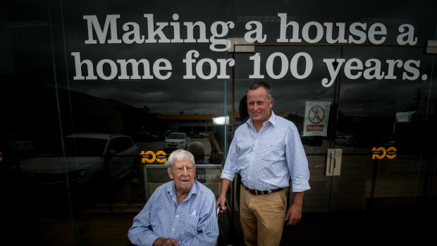Peter Cusack and father David, 88. Cusacks was started in 1918 in Yass by David's father Stan.