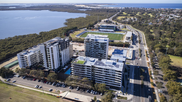 Aerial view of the Woolooware Bay Town Centre development, including Shark Park, home of the Cronulla Sharks.